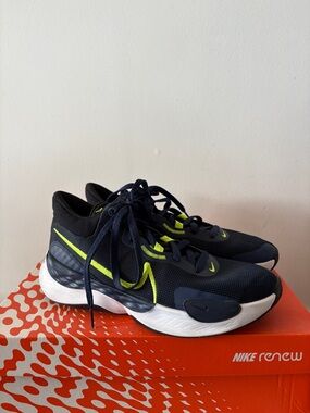 Nike Men’s Renew Sneakers - Navy with Neon Yellow Accents size 8